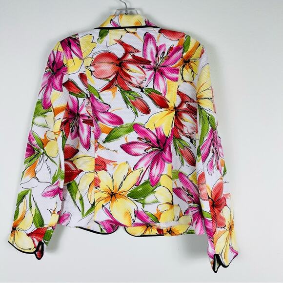 Vintage white pink tropical floral quilted lightweight office jacket medium - Picture 5 of 6